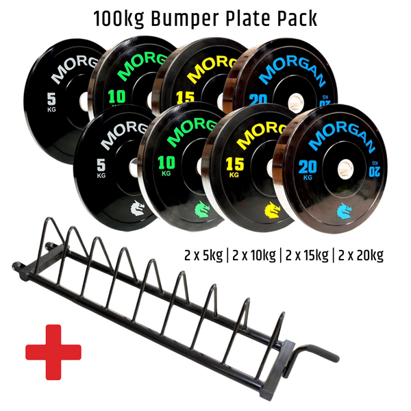 MORGAN 100KG BUMPER PLATE PACK + STORAGE TROLLEY